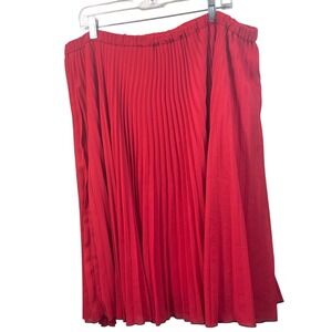 Red Pleated Skirt Midi A Line Elastic Waist Casual Party Cocktail‎